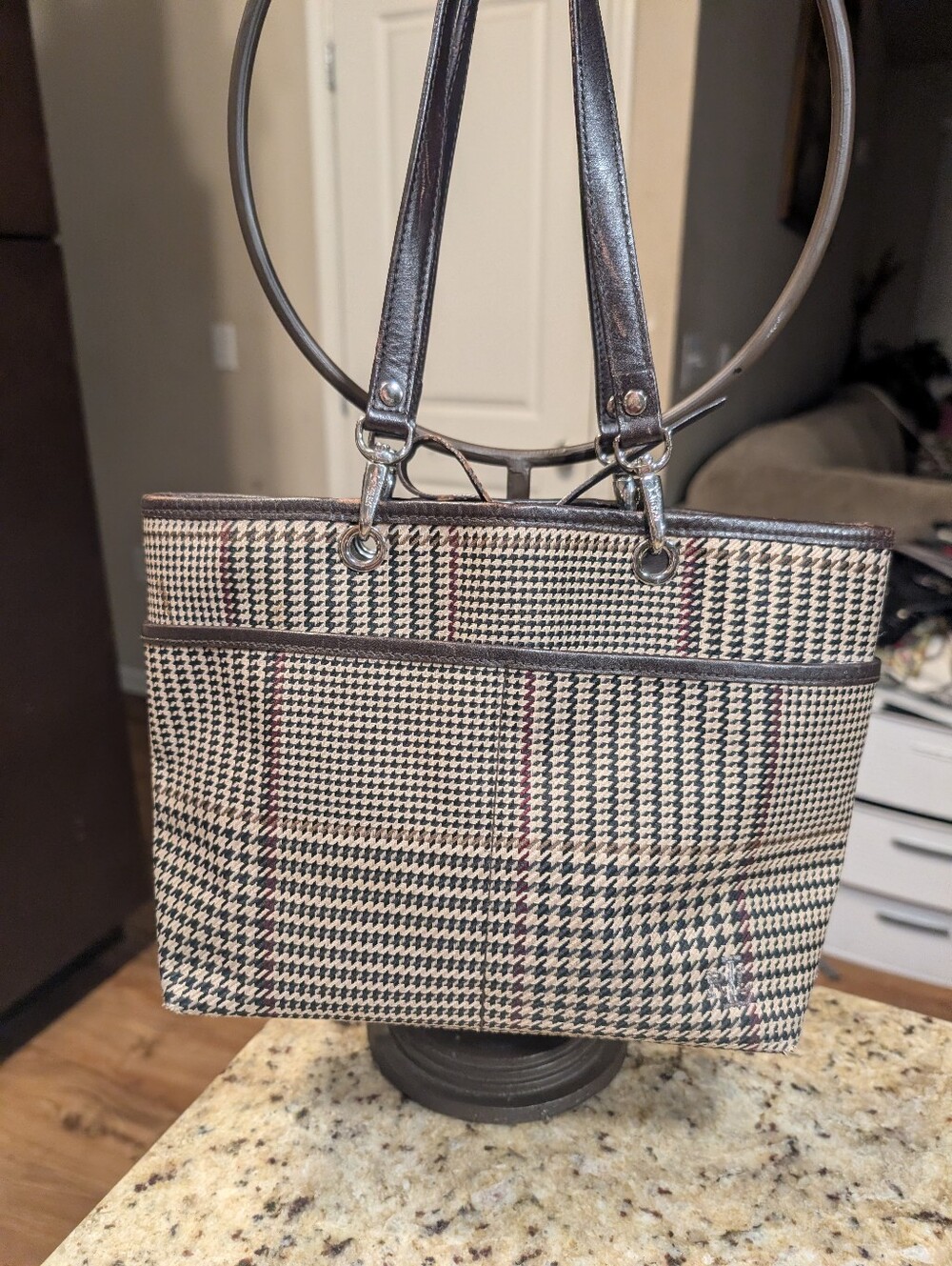 Ralph Lauren Vintage Tweed And Leather Tote